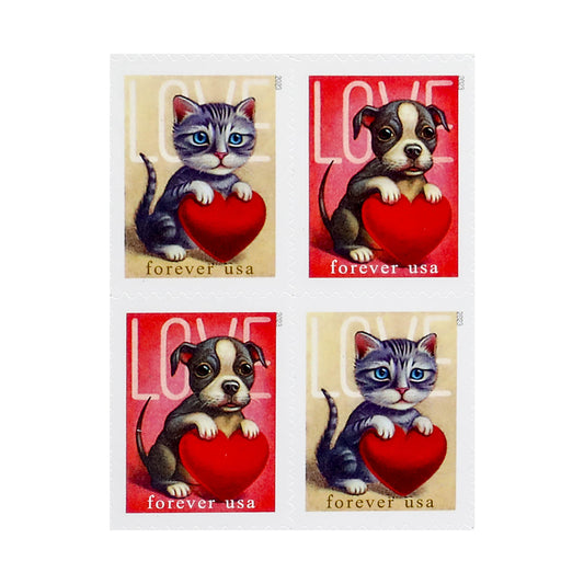 2023 First-Class Forever Stamps – Love: Kitten & Puppy