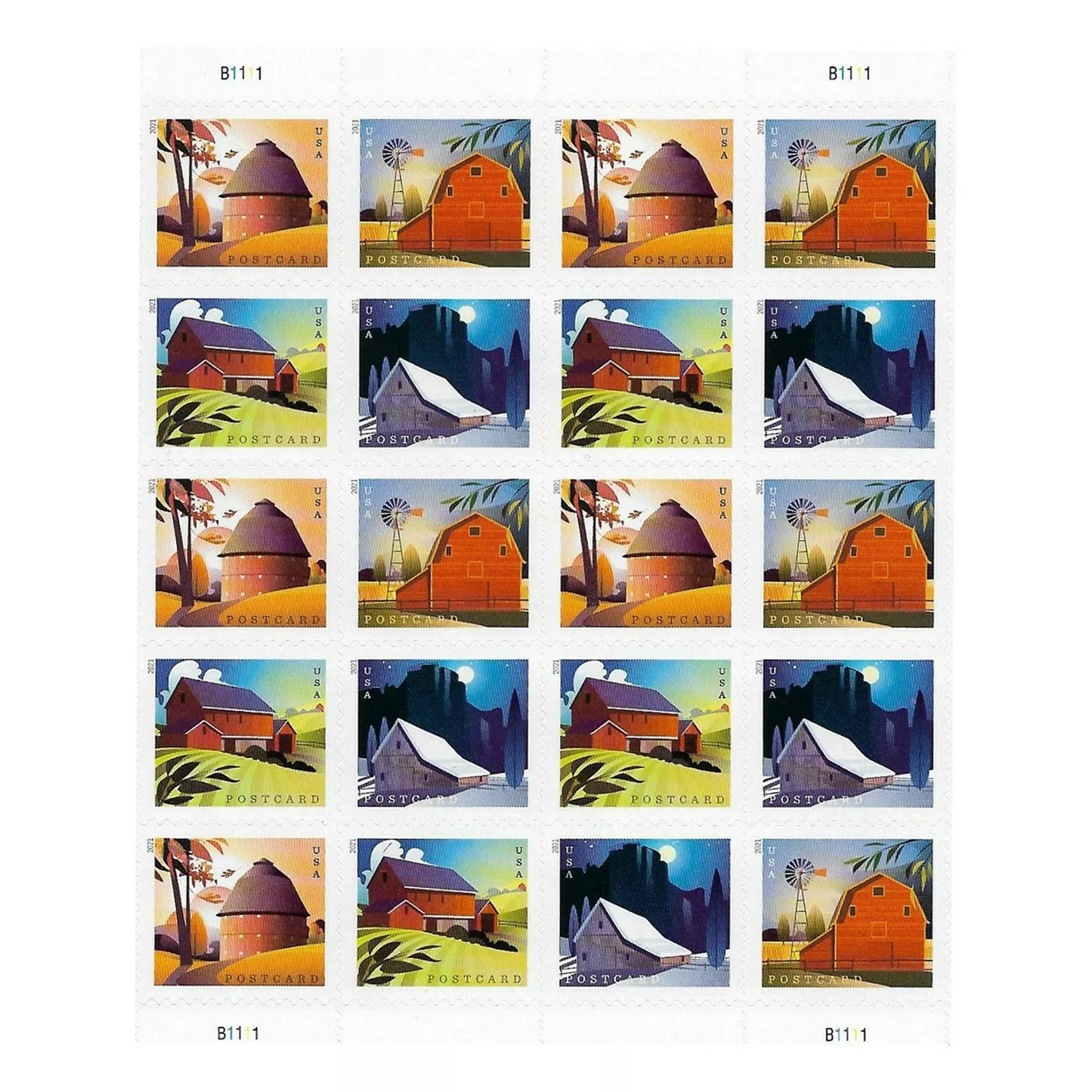 2021 First-Class Postage Barn Postcard Stamps 100pcs/Pack
